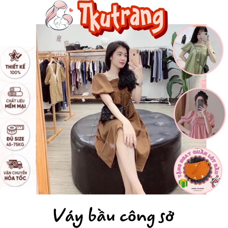 Váy bầu thời trang thiết kếTkutrangStyle - Thời Trang cho người có thai chất lụa hàn có size từ 45 đến 70kg