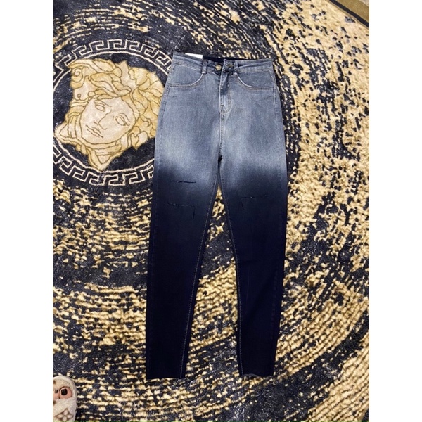 Quần jeans nữ- Quần bò co dãn tôn dáng lưng cao rách loang màu đen phong ulzzang cách hàn quốc