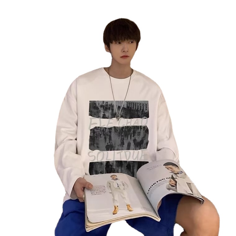 Áo Thun Tay Dài Dáng Rộng In Chữ Phong Cách Hàn Quốc Thời Trang Cho Nam Size M-5XL