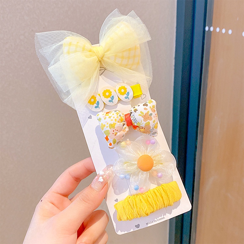 Kẹp Tóc Hình Nơ Phối Ren Hoa Dễ Thương Cho Bé Gái