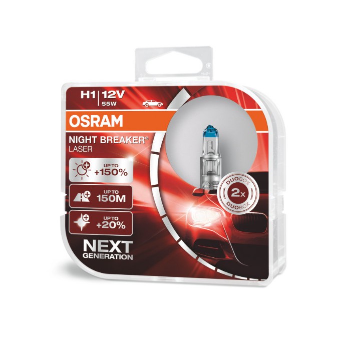 Bóng đèn tăng sáng Osram Night Breaker Laser Chân bóng H1 12v 55w , hàng chính hãng Osram, Made in Germany