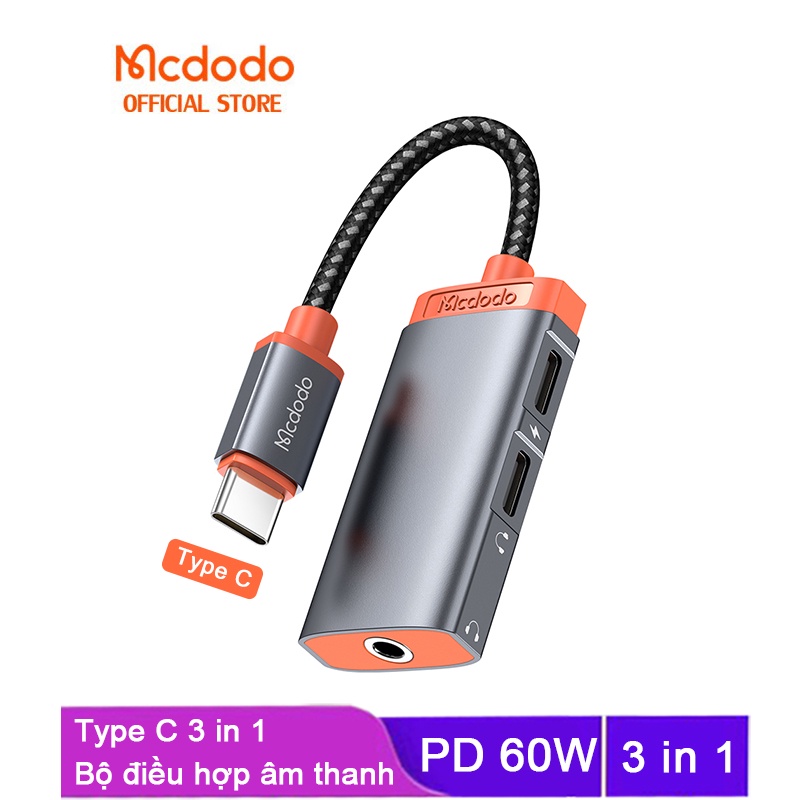 bộ chuyển đổi Mcdodo Type-C Dc 3.5mm 60W 3 in 1 Audio Adapter CA-094