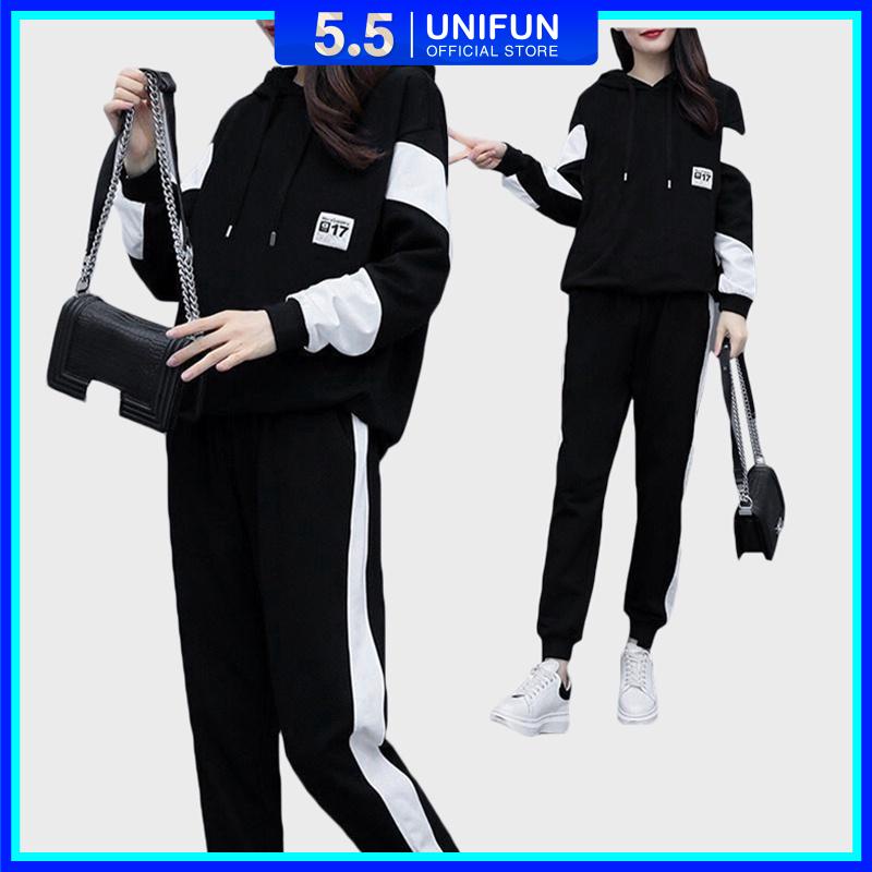 Bộ Quần áo thu đông nam nữ UNIFUN mã KC-P dáng thể dục thể thao hàn quốc đẹp bao gồm áo khoác hoodie và quần jogger