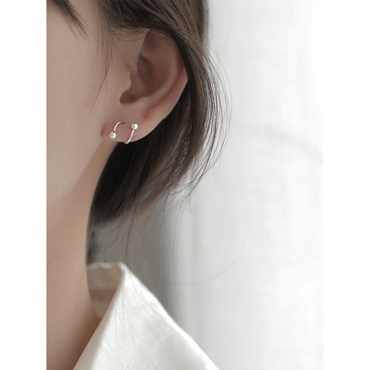 Khuyên tai nữ bông tai nữ bạc s925 kẹp móc xỏ vòng cong 2 đầu bi Cá jewelry KB109