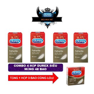 ✅[CHÍNH HÃNG][ COMBO HOT ] 4 hộp Bao Cao Su Durex Fetherlite Siêu Mỏng 48 bao + 1 hộp Durex 3 bao