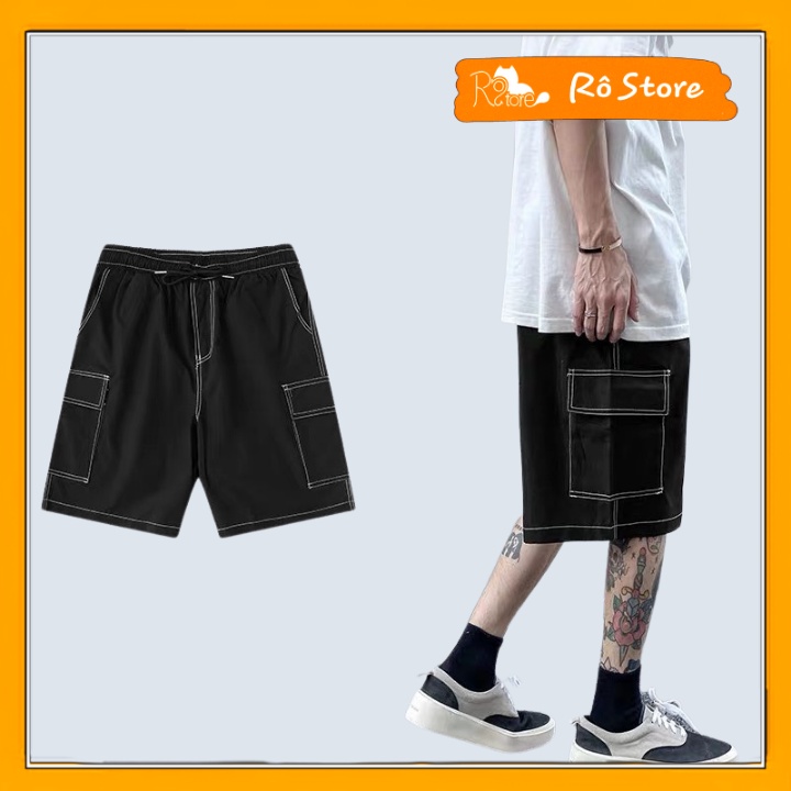 Quần short kaki ống rộng nam nữ unisex túi hộp may đường chỉ nổi phong cách hiphop siêu cá tính Rô Store QS18