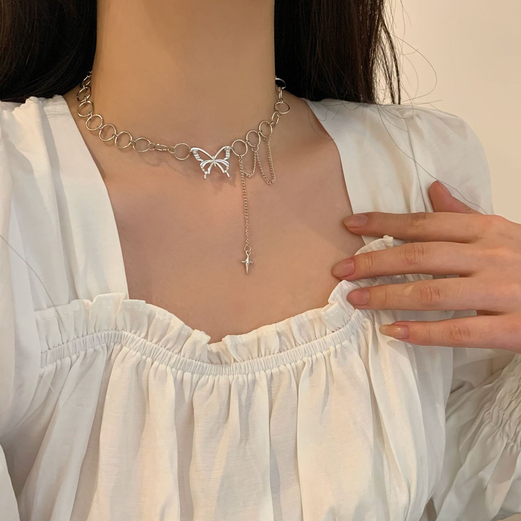Vòng Cổ Choker Mặt Hình Bướm Rỗng Phong Cách Hip Hop Punk Cá Tính Dành Cho Nữ