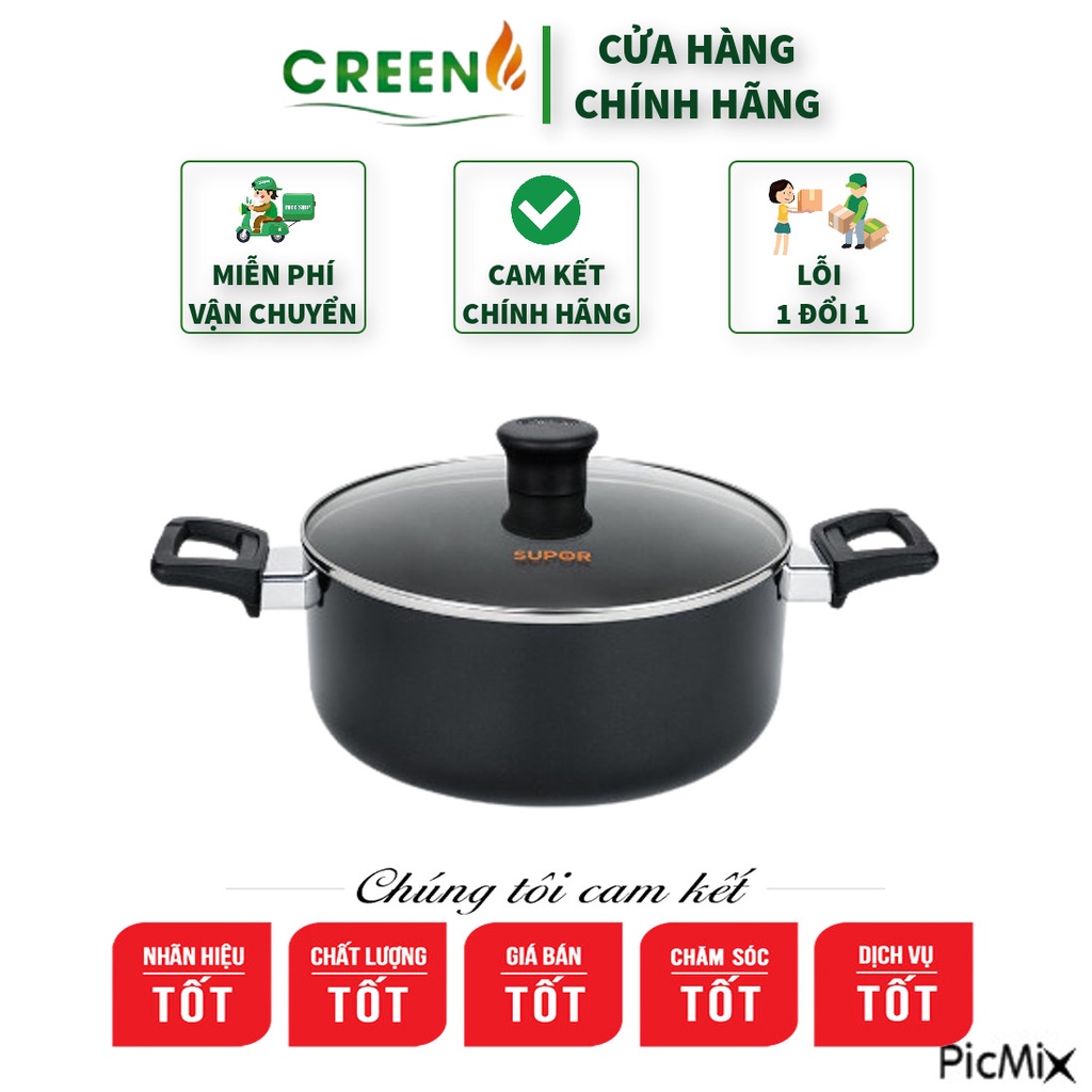 Nồi canh chống dính cao cấp Supor Affinity IH (H18203-T24C) 24 cm, vung kính - inox cường lực hàng chính hãng