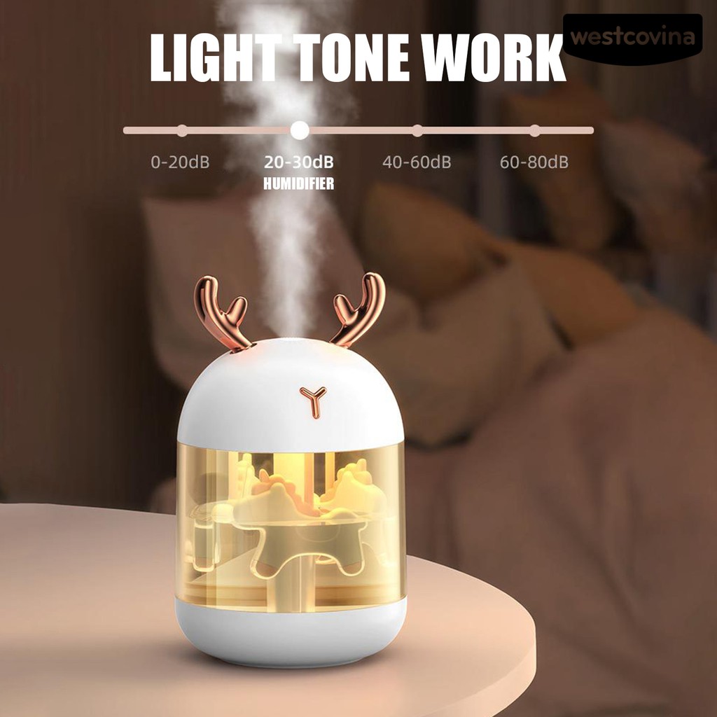 Máy tạo độ ẩm không khí kiểu tai thỏ/ sừng tuần lộc dễ thương kèm đèn LED tiện lợi