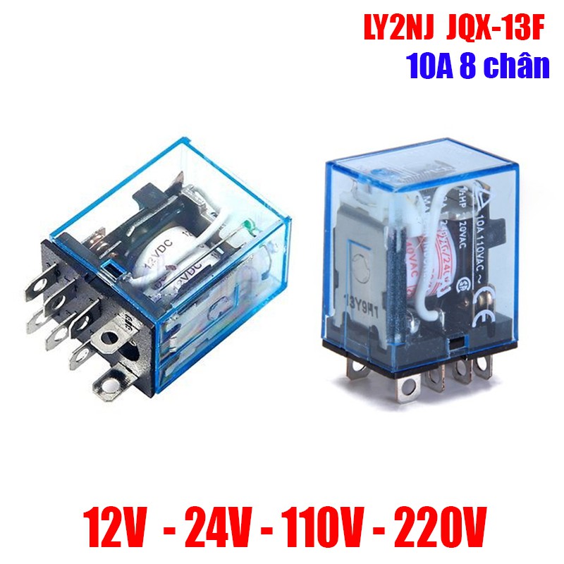 RƠ LE TRUNG GIAN 8 CHÂN 10A LY2NJ 12VDC,24VDC,220VAC,ĐẾ 8 CHÂN