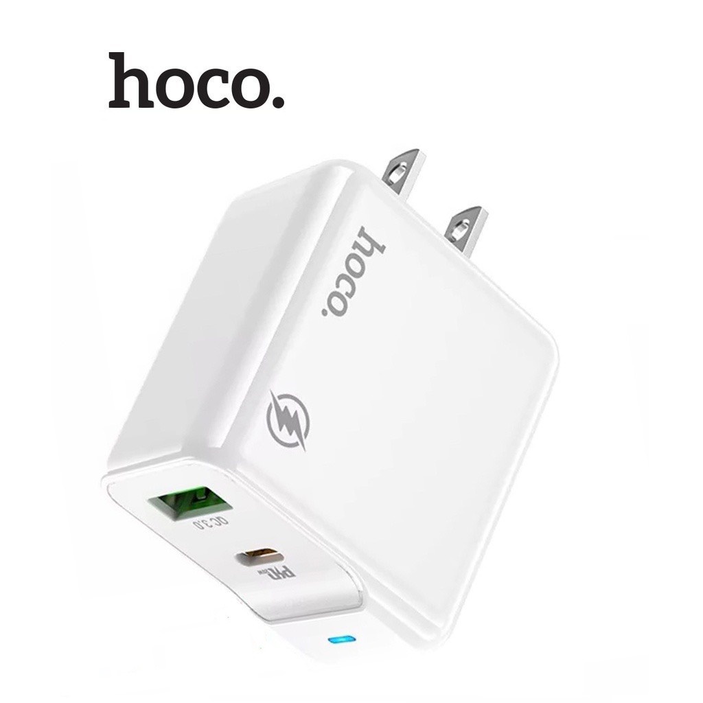 Cốc sạc PD20W Hoco HK27 chân dẹt cổng USB và Type-C , QC3.0 chất liệu chống cháy cao cấp - BH 6 tháng