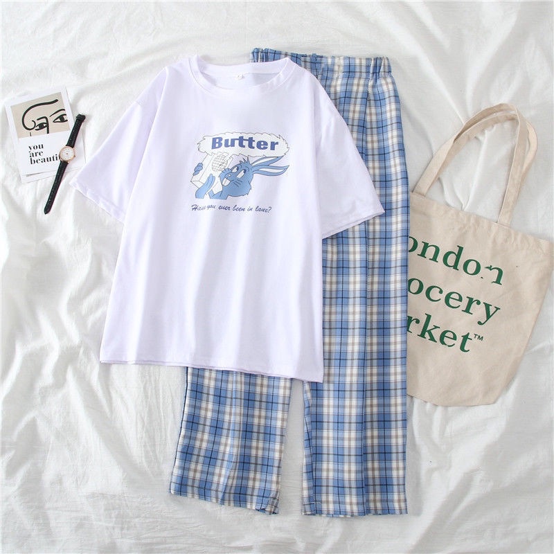 Sét áo phông mũi khoan + quần kẻ nhiều màu