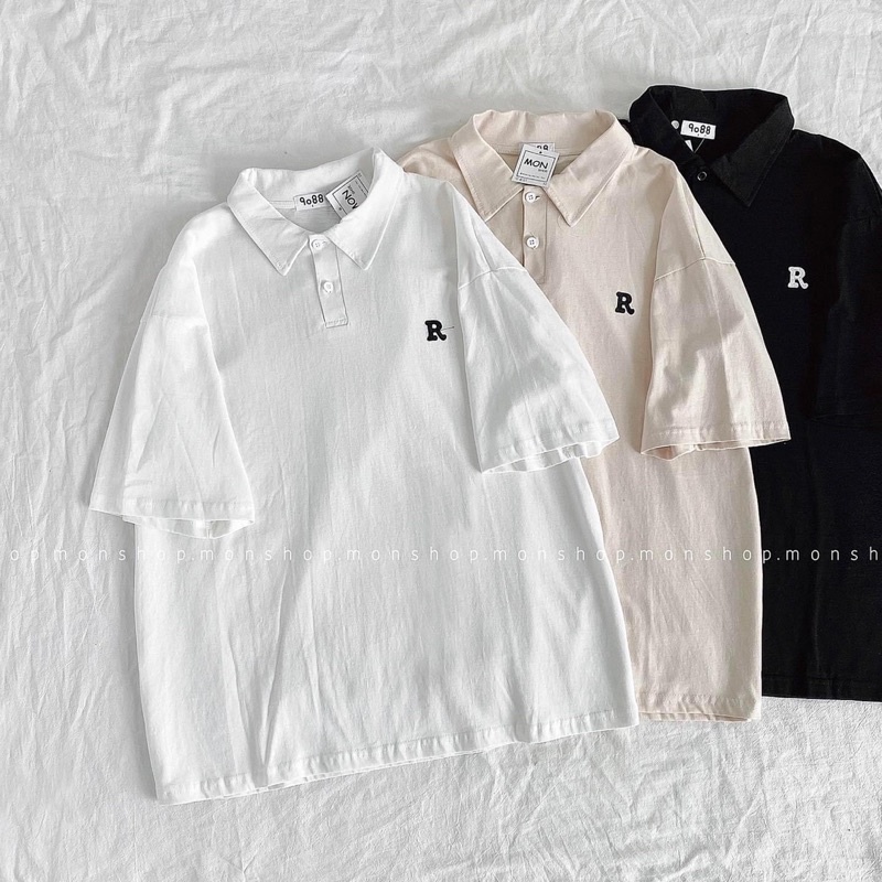 Áo polo tay lỡ dáng rộng unisex - Chữ cái
