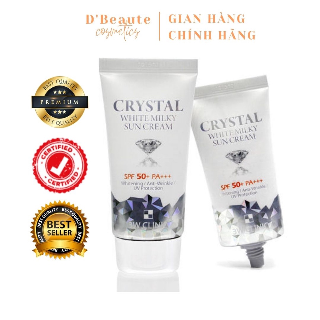 KEM CHỐNG NẮNG LÀM TĂNG ĐỘ ĐÀN HỒI DA CRYSTAL WHITE MILKY SUN CREAM 3W CLINIC 50ML - HÀN QUỐC CHÍNH HÃNG