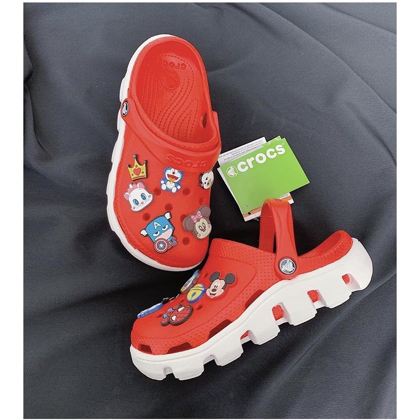 Dép sục cross nam, giày cross nữ đế cao đi mưa full box  màu đỏ và full size 35 đến 45, tặng 12 sticker gắn dép