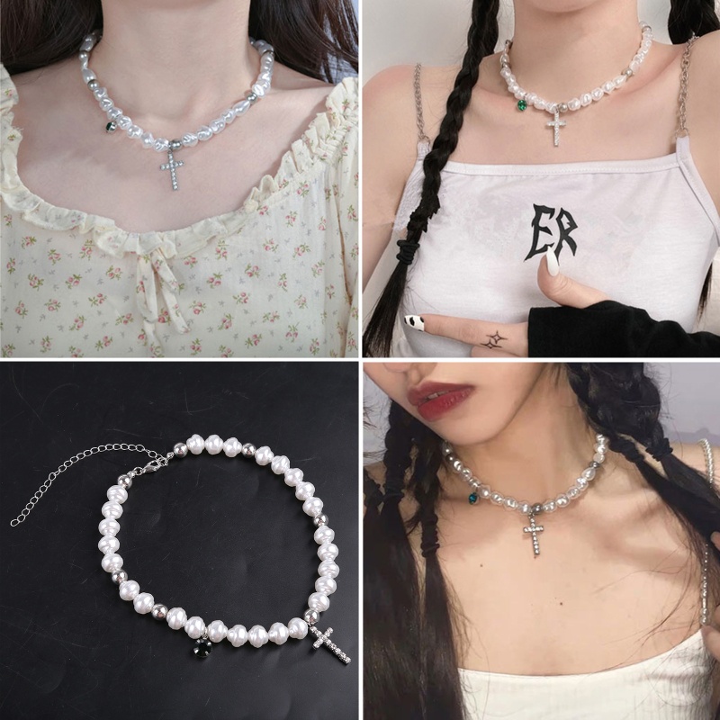 Vòng cổ Chuỗi Hạt Ngọc Trai Mặt Thánh Giá Cổ Điển