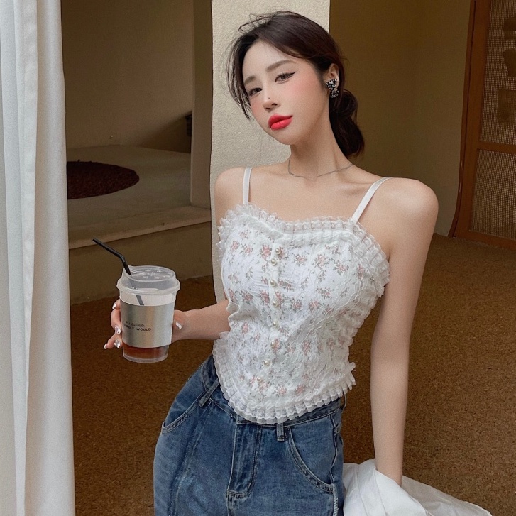 Áo Croptop Hai Dây Phối Ren Gợi Cảm Cho Nữ