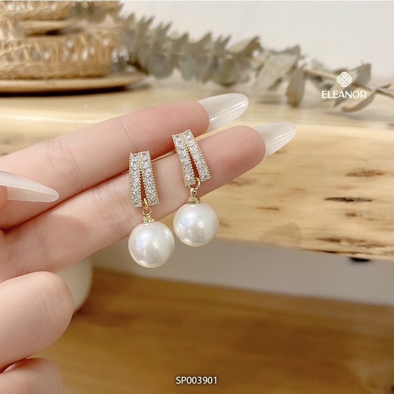 Bông tai cô dâu nữ chuôi bạc 925 Eleanor Accessories dáng thả ngọc trai nhân tạo phụ kiện trang sức 3901