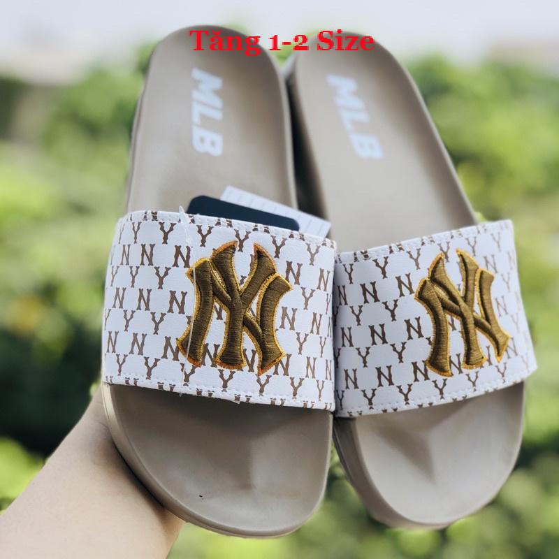 Dép unisex 𝐌𝐋𝐁 𝗡𝗬 ❤️FREESHIP + Hộp❤️ dép mlb ny bóng chày quai ngang thể thao nam nữ Thêu NY-NY nỗi kèm tag mác GV Nâu