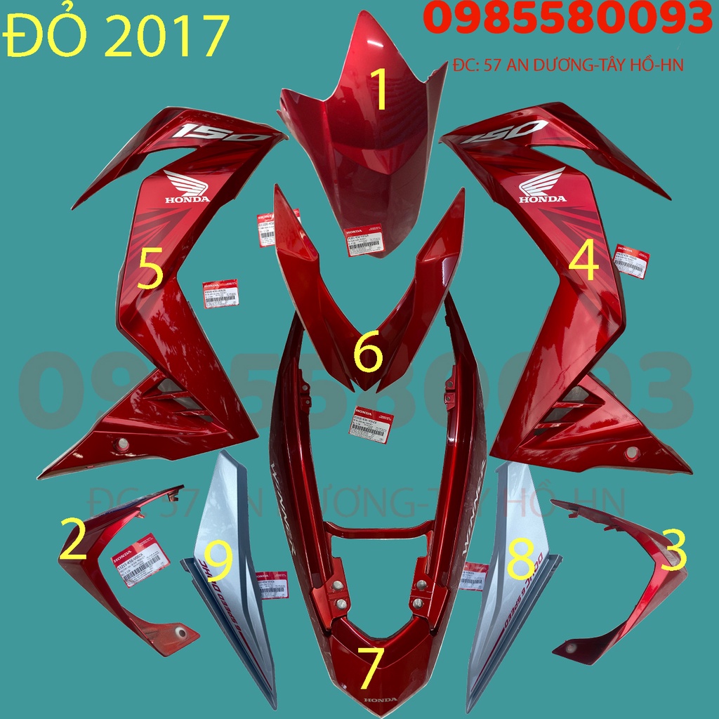 Dàn áo, Bộ nhựa, Vỏ xe winner 150 v1 màu đỏ 2016, zin hãng honda. Tặng kèm chốt nhựa và kẹp trắng