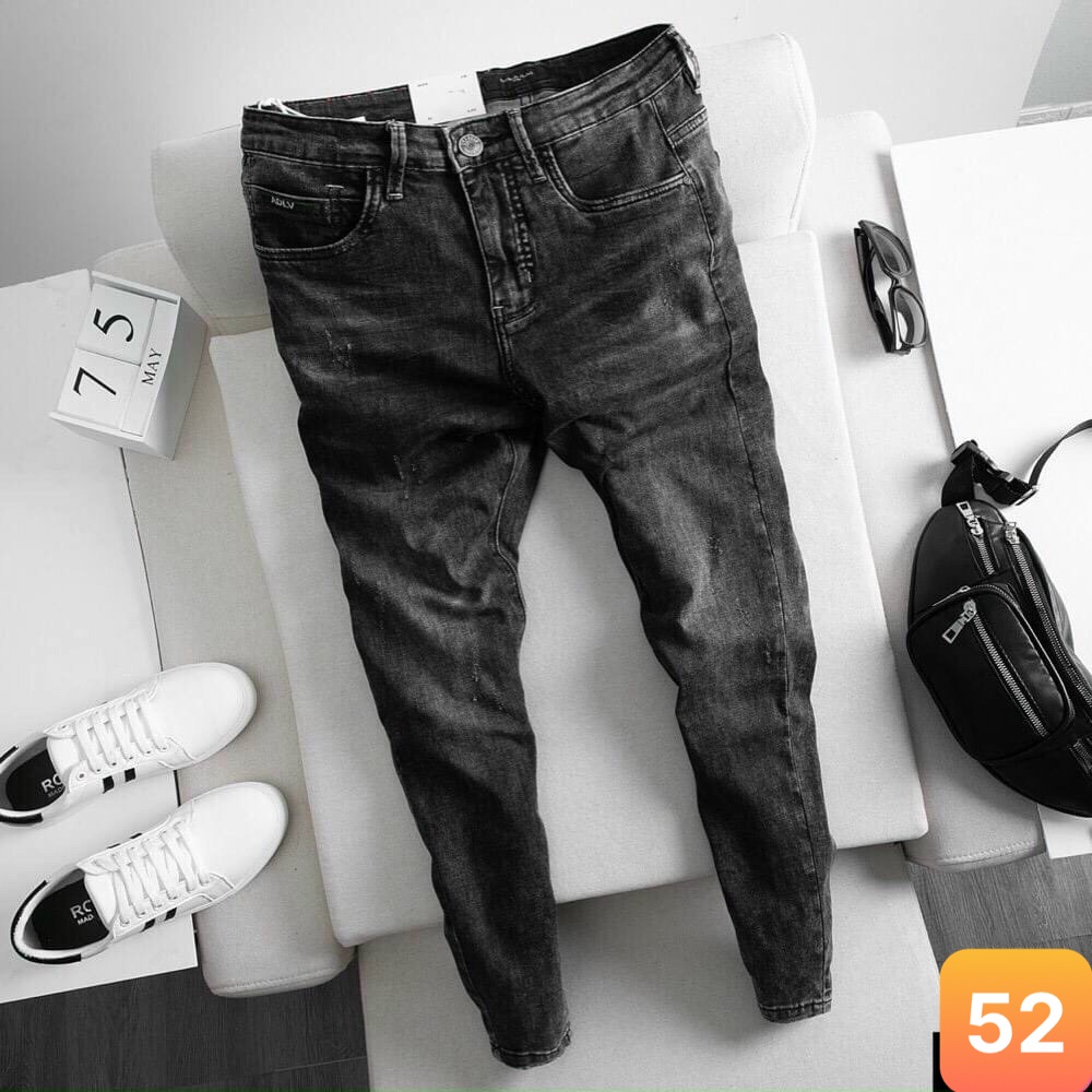 Quần jean nam màu đen trơn rách gối chất liệu bò jeans cao cấp co dãn 4 chiều đẹp form rin skinny LAVADO02 mẫu mới