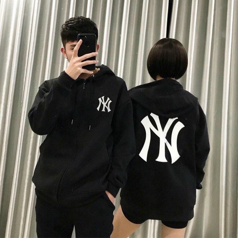 Áo khoác nỉ bomber Unisex form rộng có khoá kéo, nón rộng in chữ NY dành cho nam và nữ MNY- AN STORE