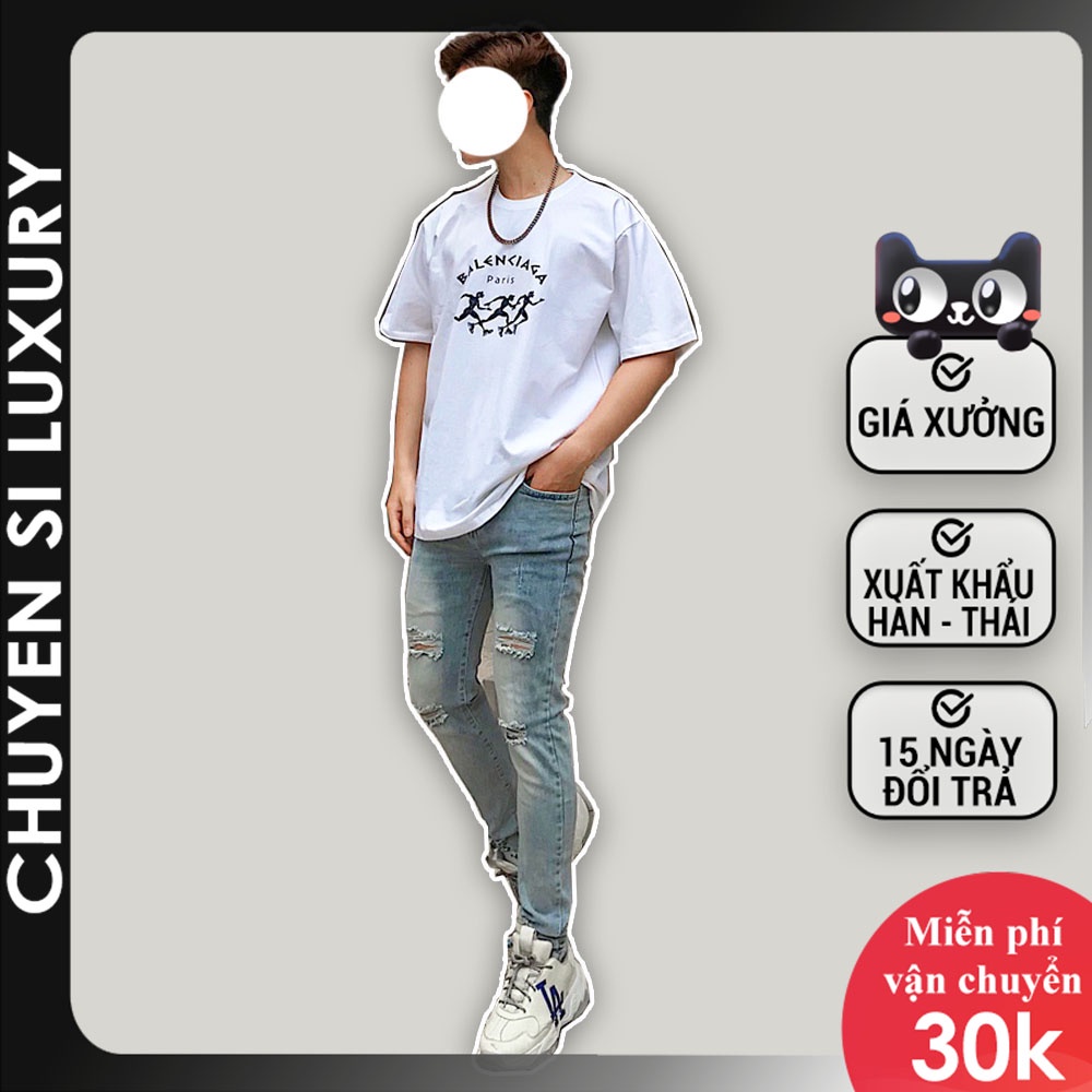 Quần bò nam rách gối slim fit co giãn tốt màu xanh Chuyensiluxury