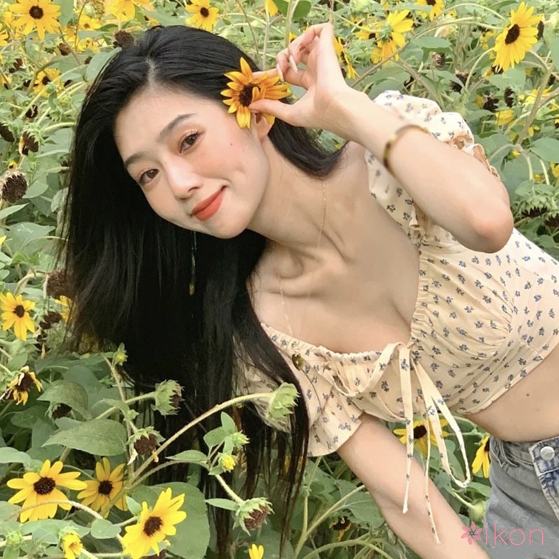 Áo Croptop Tay Ngắn Chất Chiffon Phối Nơ Thiết Kế Thanh Lịch