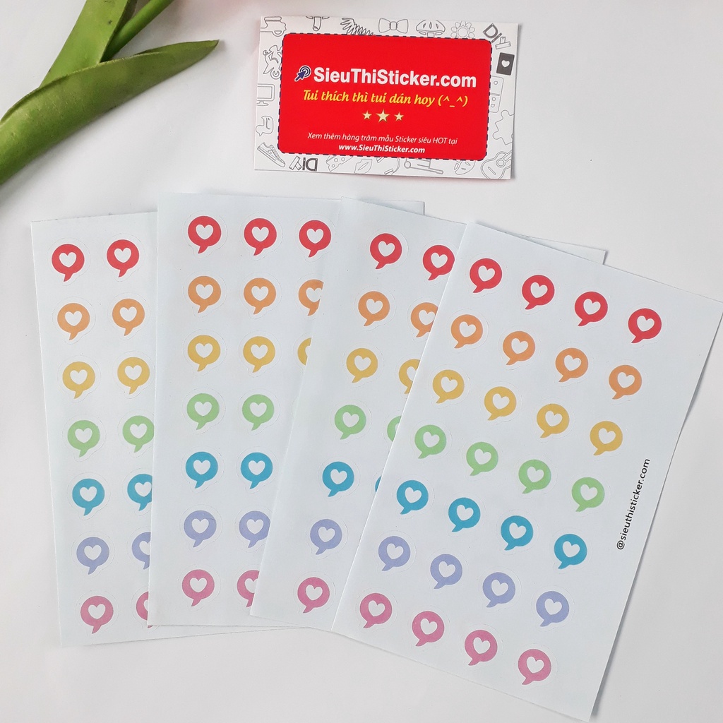 Combo 4 tấm Hình dán trang trí hình bong bóng trái tim dán sổ tay, bullet journal