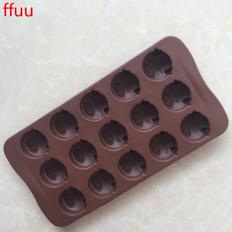 Khuôn silicone làm bánh/ sô cô la/ pudding/ nướng/ xà phòng 15 ngăn hình chú heo đáng yêu