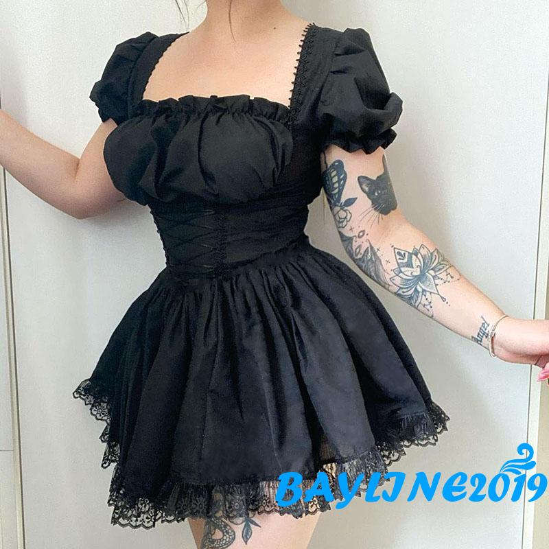 Đầm công chúa tay phồng cột dây eo phong cách nàng tiên bay cổ điển dành cho nữ Y2K 90s