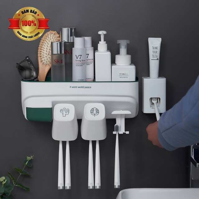 Clip hình thật - Giá đa năng để đồ nhà tắm tặng Bộ nhả kem đánh răng tiện lợi