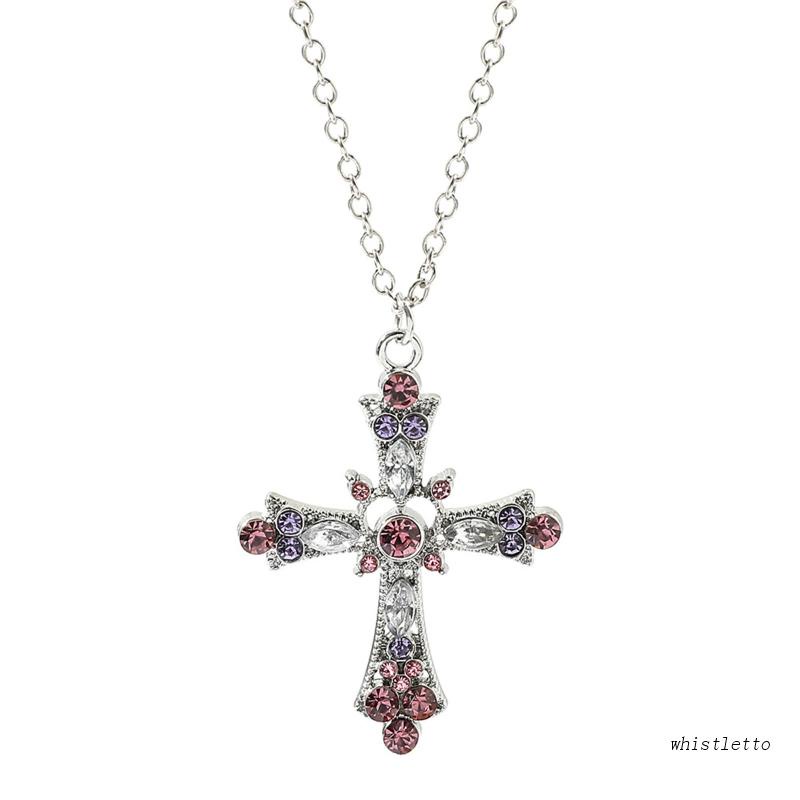 Vòng cổ Mặt Chữ Thập Đính Đá Zircon Nhiều Màu Sắc Cá Tính Cho Nữ