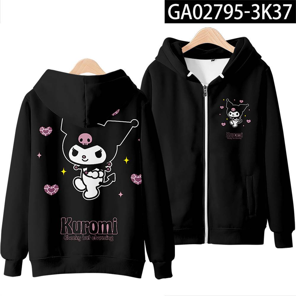 Áo Khoác Thể Thao Tay Dài Có Nón In Họa Tiết Anime Kuromi My Melody YT3 Plus Size TY3