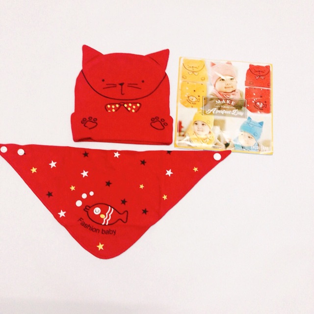 SET KHĂN + MŨ 100% COTTON CHO BÉ TỪ 3TH - 4T(MẪU 2)