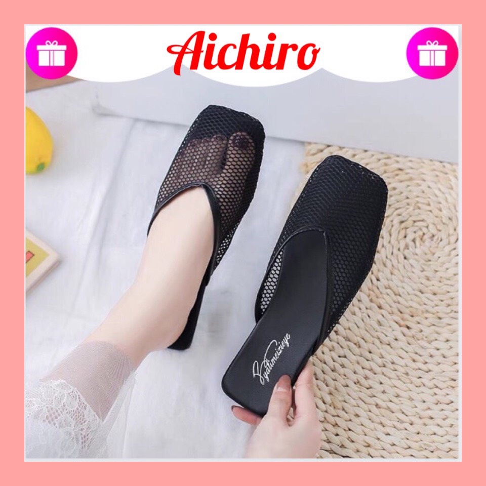 Dép nữ mũi vuông phối lưới thoáng khí mềm, êm chân dễ phối đồ