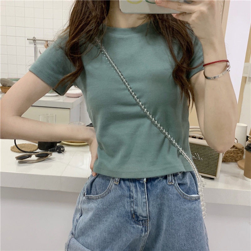 Áo Thun Tay Ngắn Màu Trơn Dáng Ôm Phong Cách Hàn Quốc Dễ Phối Đồ Thời Trang WT-TX-261