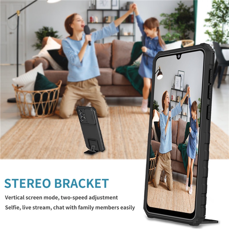 OPPO A96 A76 A74 A16 A16K A54 A15 A53 A92 A95 Reno 5 A9 2020 A5 2020 Vỏ bảo vệ ống kính sang trọng có áo giáp chống va đập với chân đế đa góc