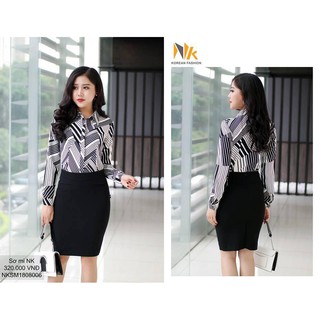 Áo sơ mi nữ cổ đức sọc rối thiết kế cao cấp nk fashion