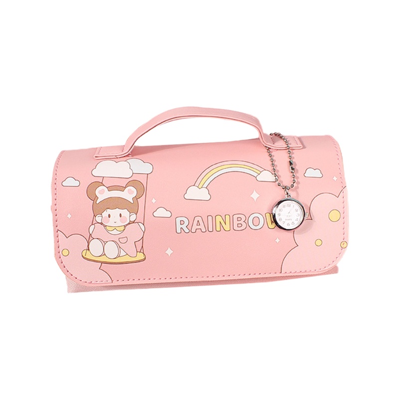 Túi Đựng Bút Bằng Vải Bạt Có Mặt Dây Chuyền Bạc Họa Tiết Hoạt Hình Chống Nước Cho Nữ