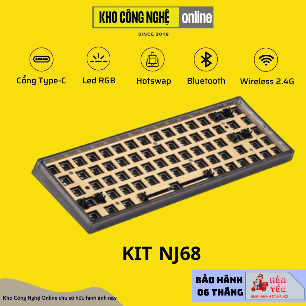 Kit Bàn Phím Cơ NJ68 Led RGB Hotswap, Type C, Bluetooth 5.0, Wireless 2.4G