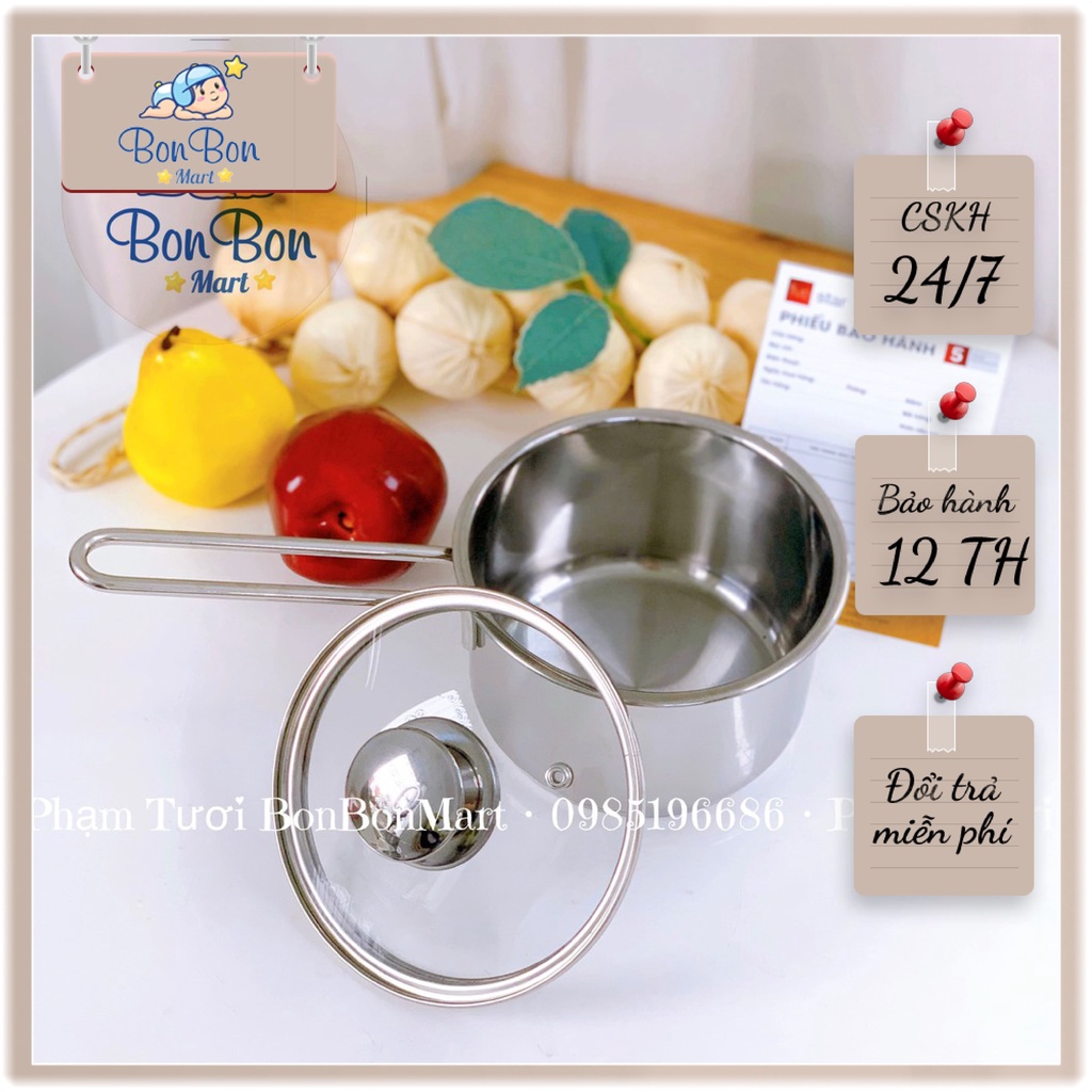 Nồi nấu bột, cháo inox 3 đáy 14cm five star hàng loại 1 dày dặn, sáng bóng phân phối chính hãng Bonbon Mart