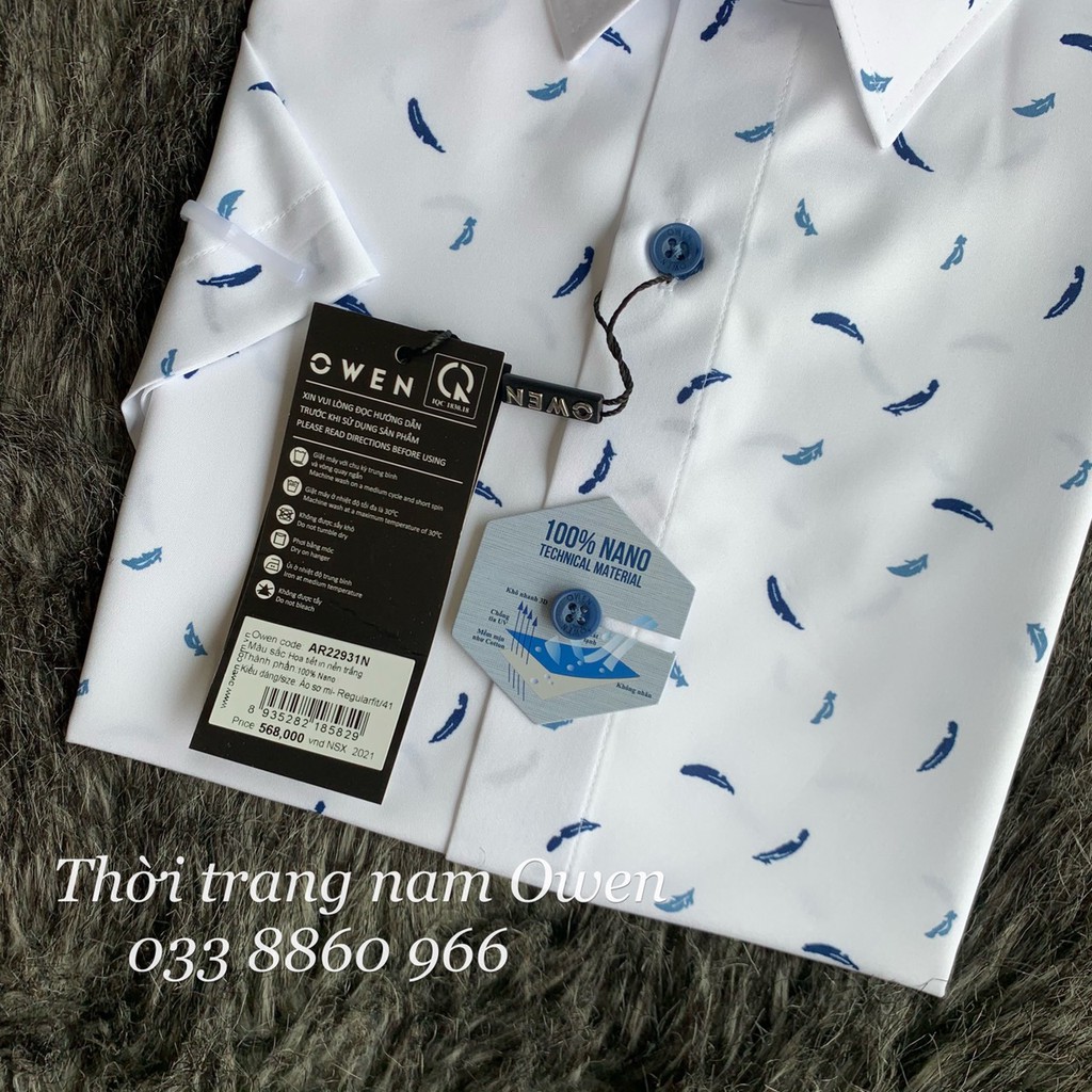 OWEN - Áo sơ mi ngắn tay Owen Regular fit chất nano không nhăn màu trắng in hình 22931