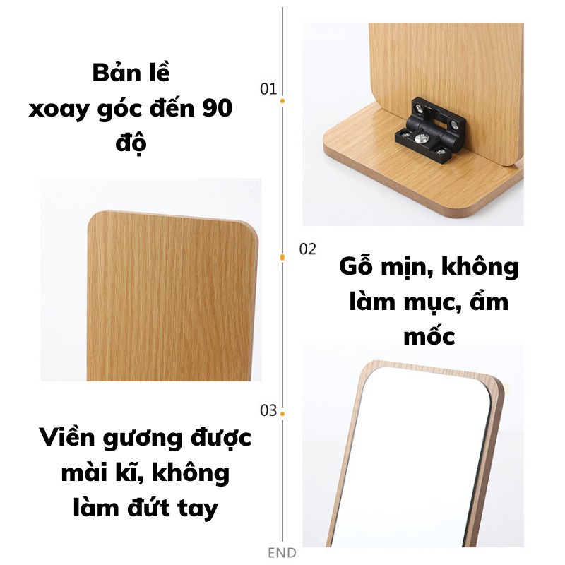 [Mã LIFEBK1T giảm 8% tối đa 1 Triệu đơn 500k] Gương trang điểm để bàn khung gỗ bền chắc phong cách Hàn Quốc