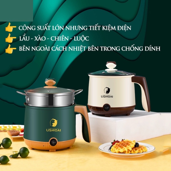 Ca lẩu mini 2L cắm điện - Nồi lẩu mini đa năng chống dính gia dụng Hồng Quế