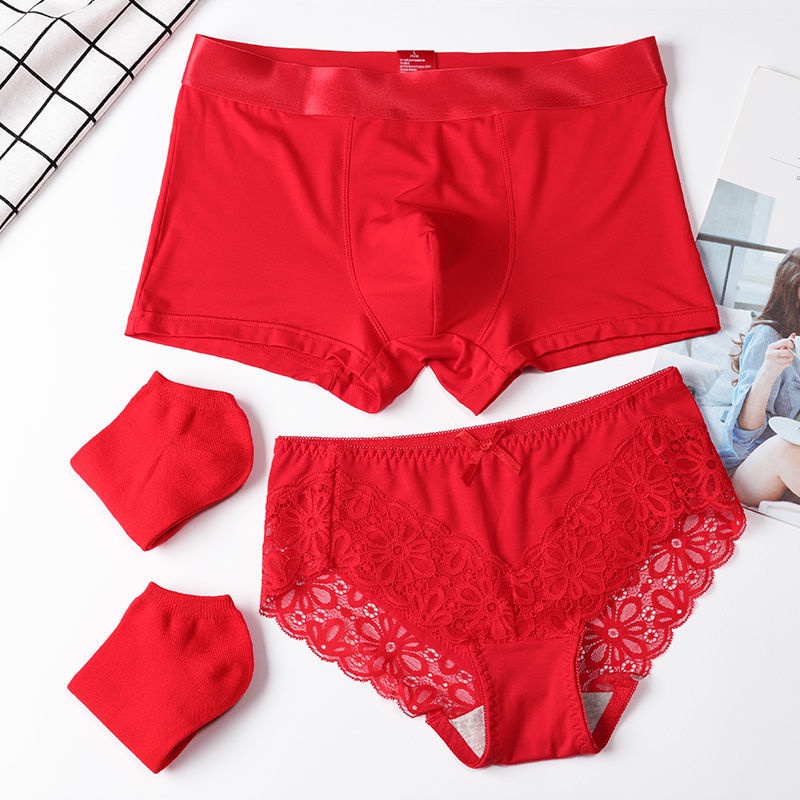 ❖✖Cặp đôi đồ lót màu đỏ đám cưới cô dâu và chú rể một cặp quần lót màu đỏ lớn dành cho nam giới và phụ nữ năm sinh bộ đồ