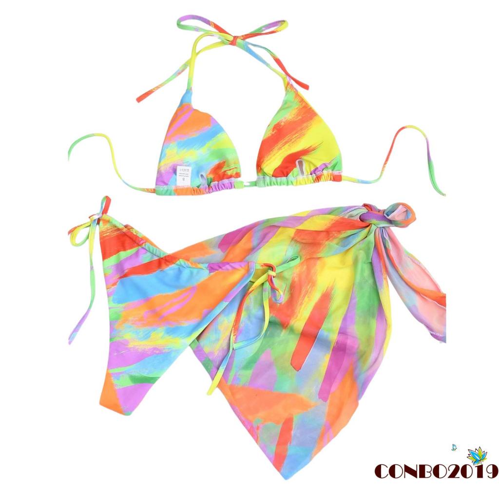 Hgm-bộ Bikini + Quần Lót + Áo Họa Tiết Màu Nhuộm Có Dây Có Thể Điều Chỉnh Cho Nữ