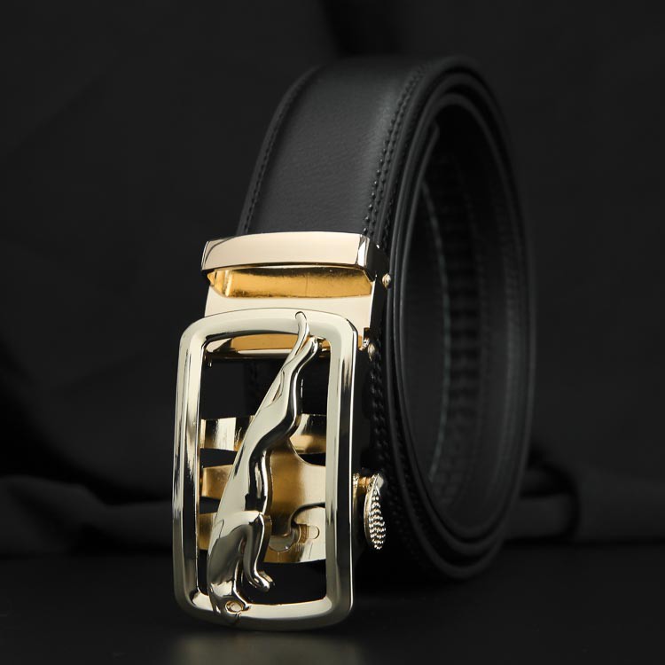 Thắt Lưng Dây Nịt Nam Da Bò 2 Lớp Khóa Tự Động Cao Cấp - Khóa Đồng Hình Báo vồ trạm 3D