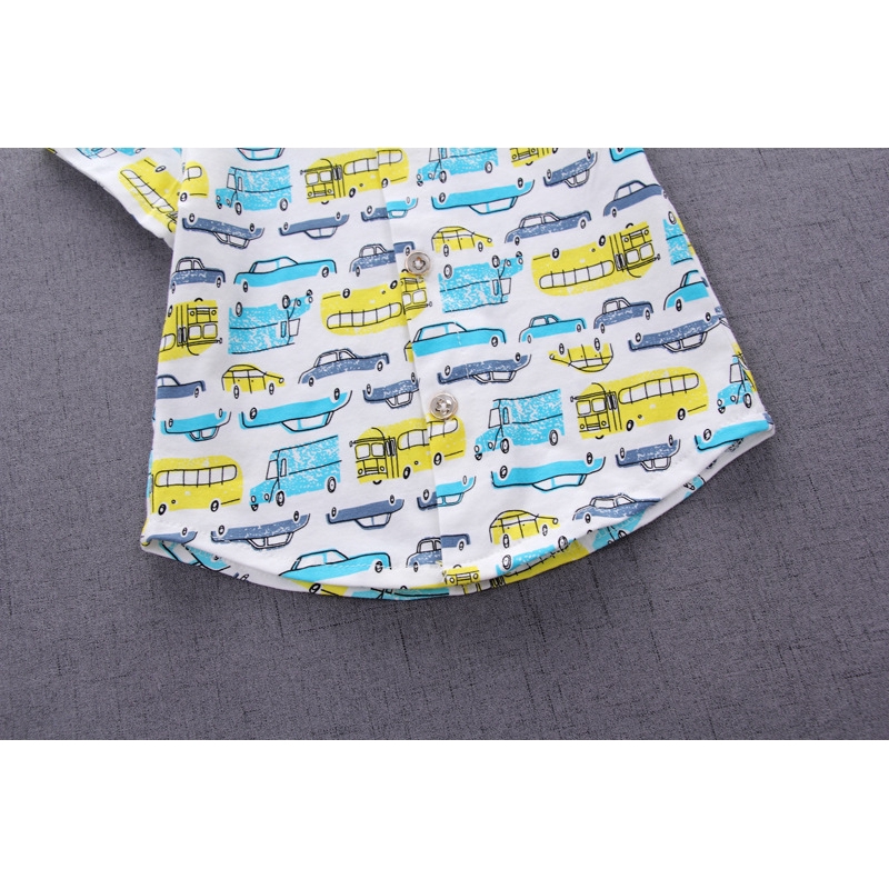 Two-piece denim shorts boys fashion and comfortable cotton polo cartoon car short-sleeved T-shirt + children