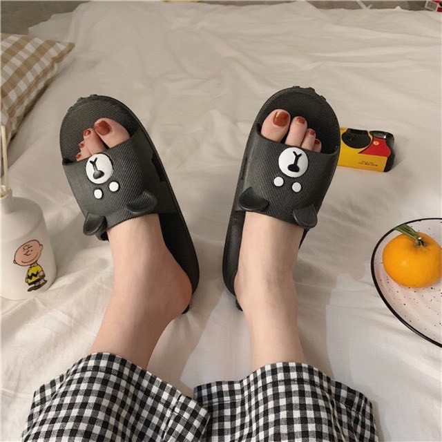 Dép nữ quai ngang hình gấu cute mẫu mới mùa hè màu đen/xám/hồng đi mưa chống trơn